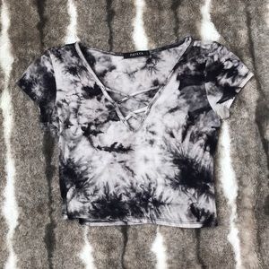 A crop top with a small deep v-neck